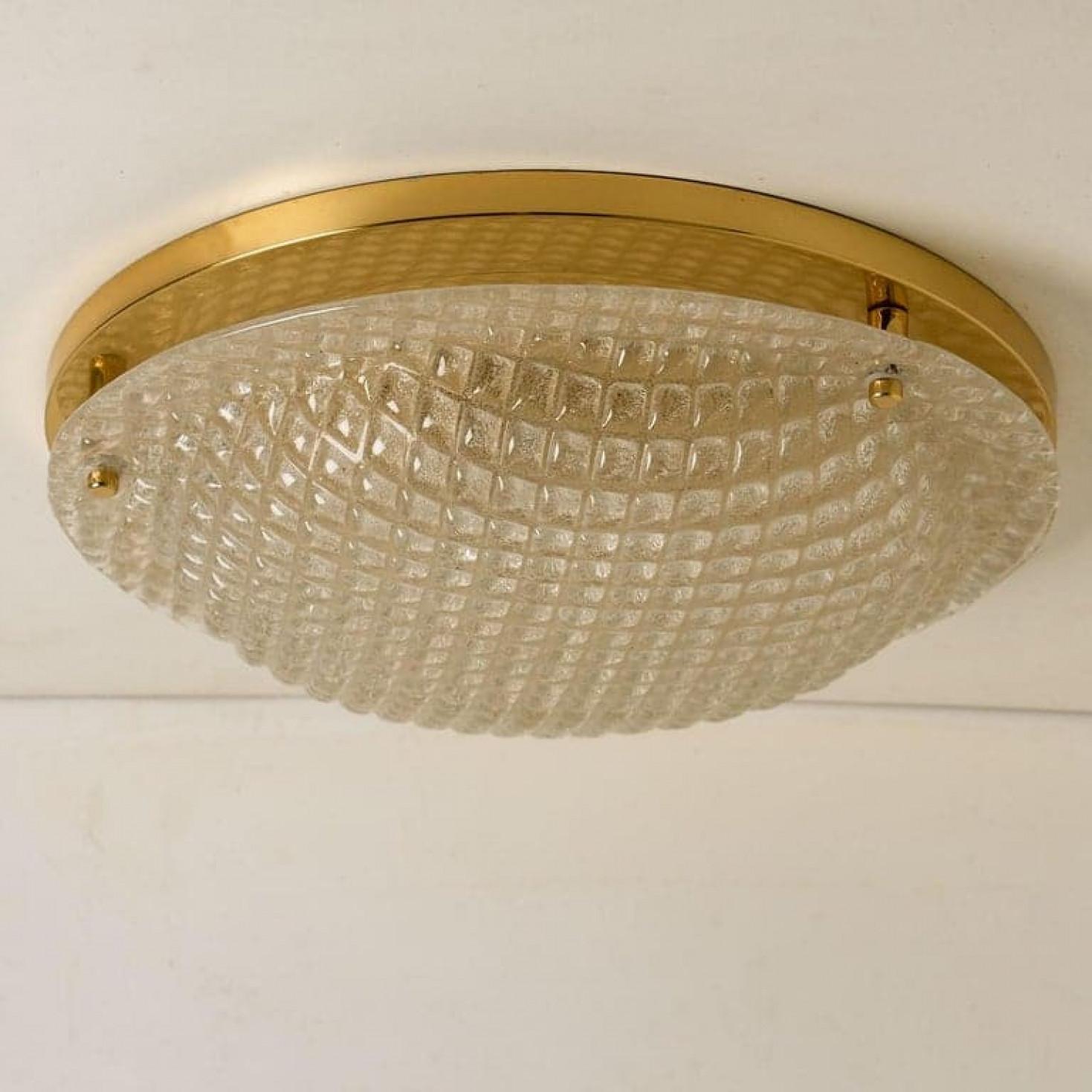 Lacquered 1 of the 4 Textured Murano Flush Mount / Wall Light by Hillebrand, 1970 For Sale
