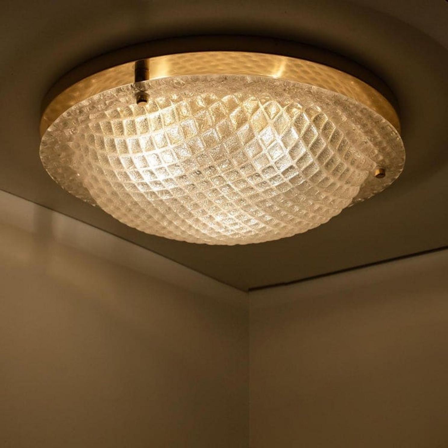 Steel 1 of the 4 Textured Murano Flush Mount / Wall Light by Hillebrand, 1970 For Sale