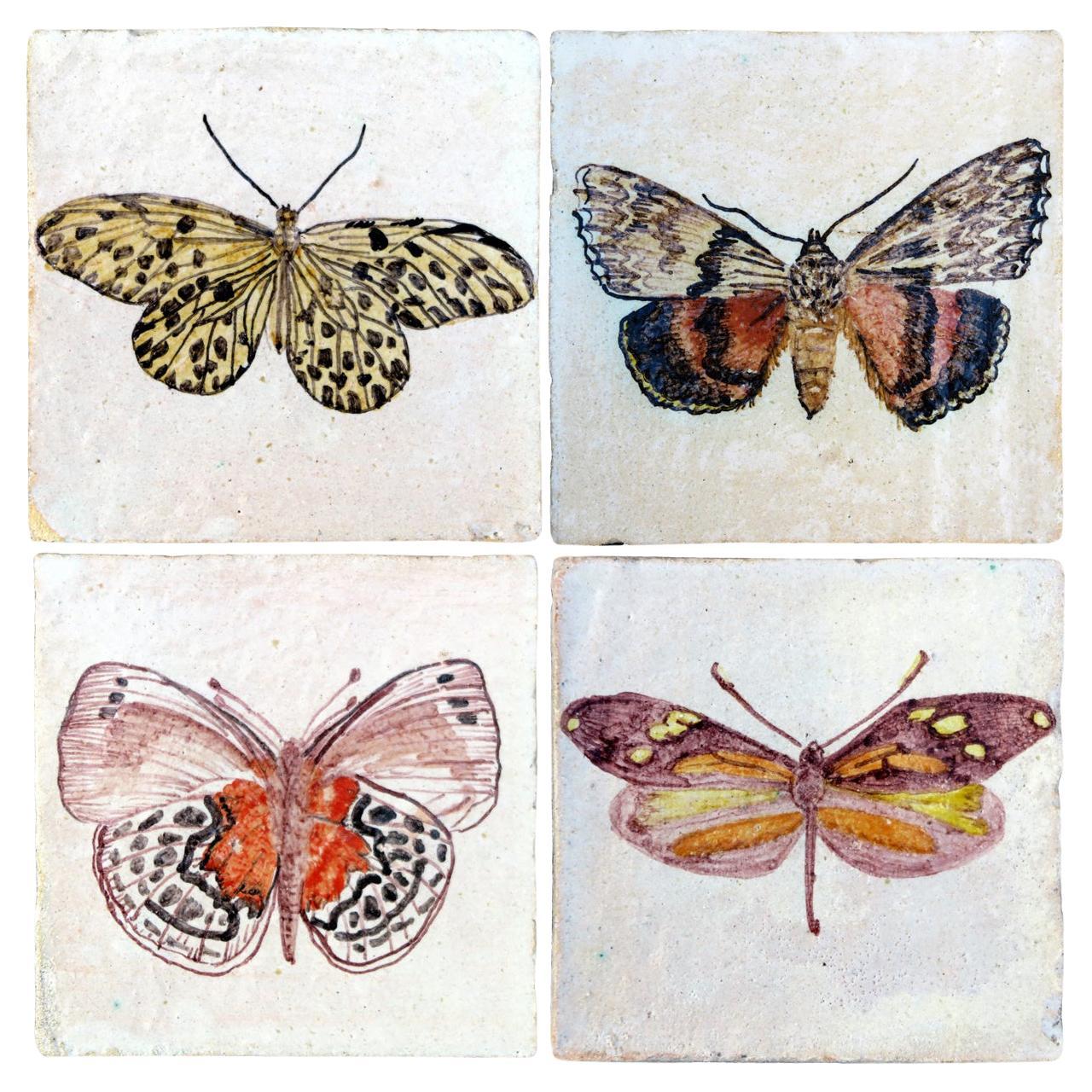 1 of the 4 Unique Handmade Majolica Butterfly Tiles Made in Italy