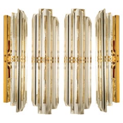 1 des 4 appliques en verre de Murano et laiton doré de style Venini, années 1960