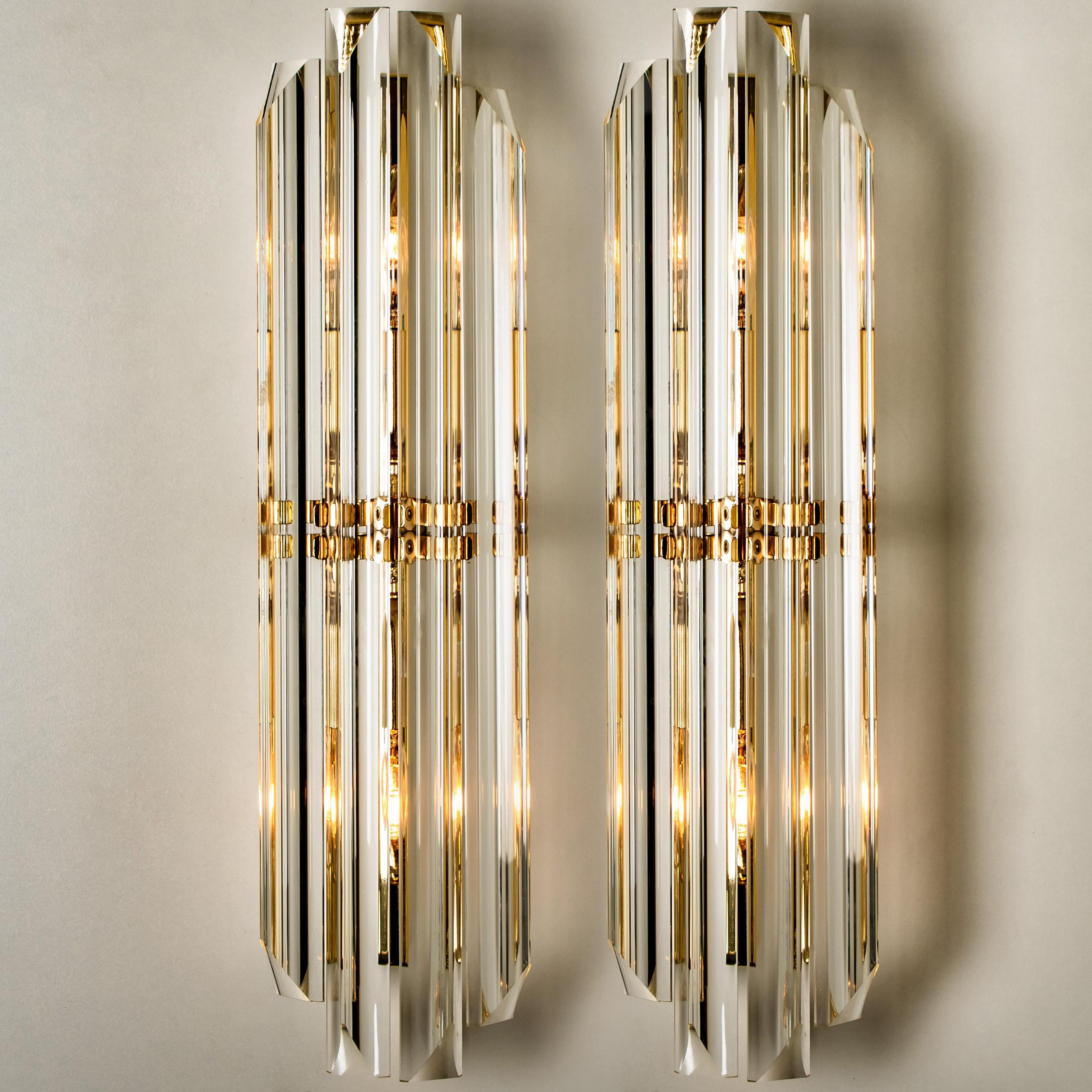 Art Deco 1 of the 4 Venini Style Murano Glass and Gilt Brass Sconces, Italy