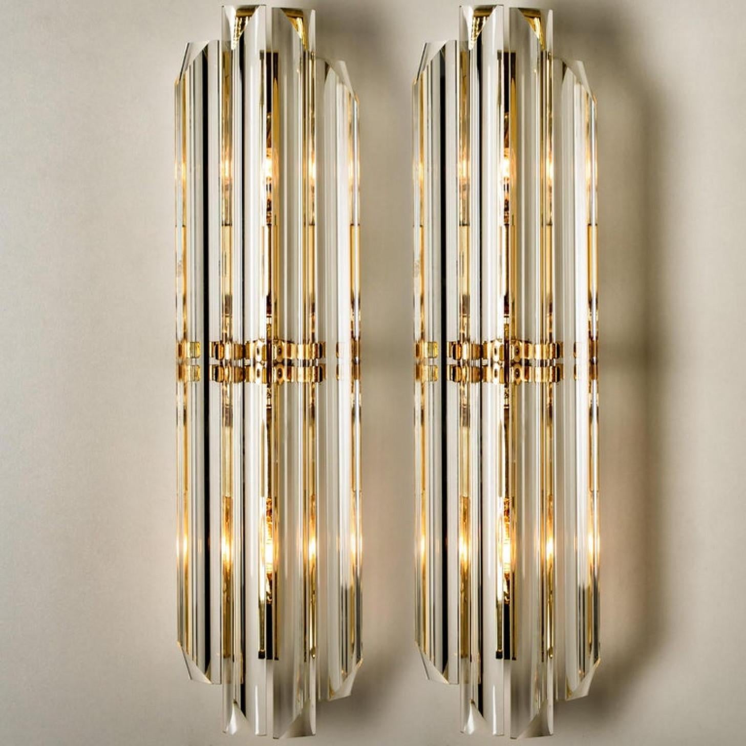 Art Deco 1 of the 4 Venini Style Murano Glass and Gilt Brass Sconces, Italy For Sale