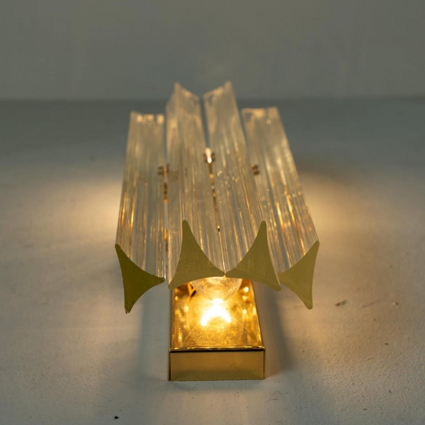 Late 20th Century 1 of the 4 Venini Style Murano Glass and Gilt Brass Sconces, Italy For Sale