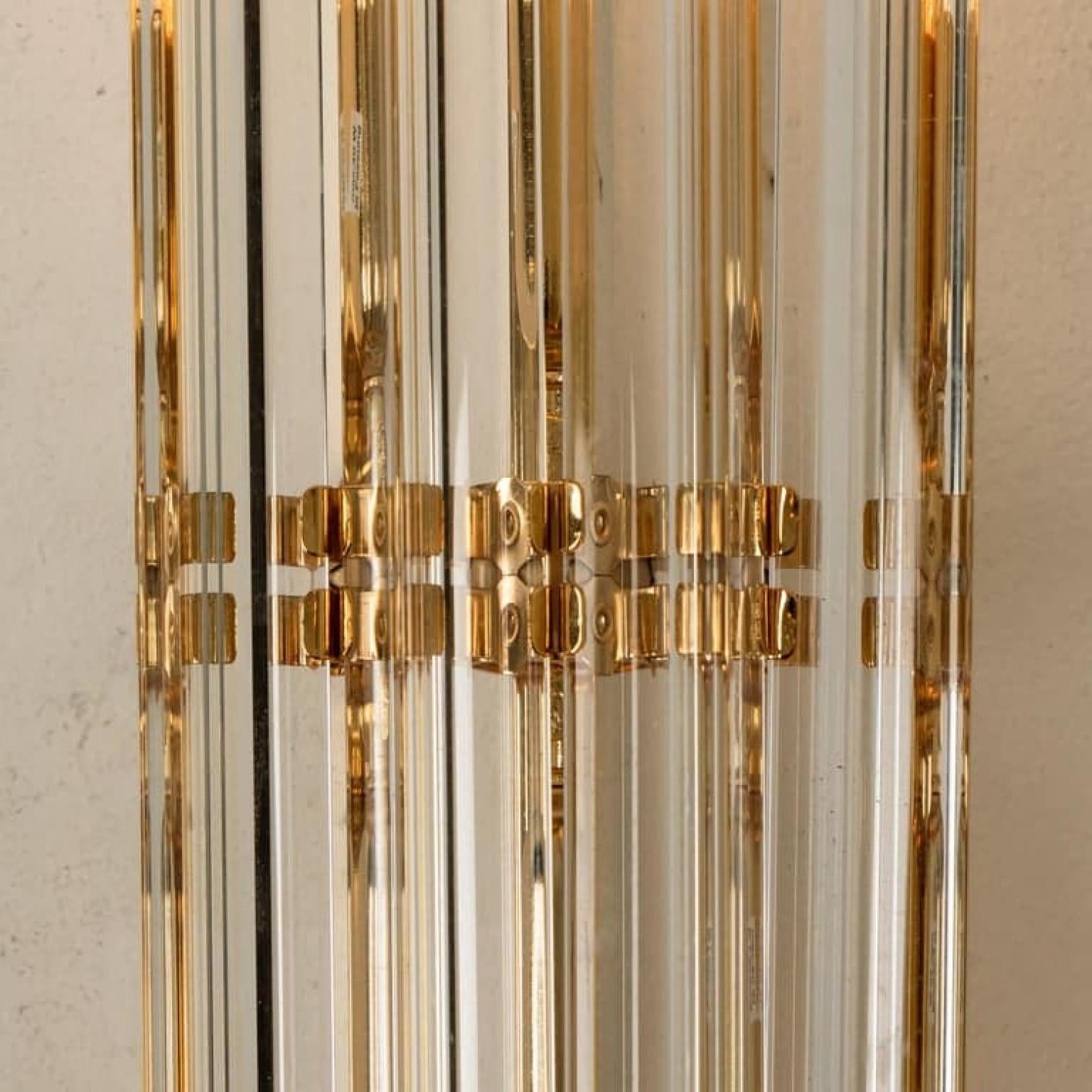 Gold 1 of the 4 Venini Style Murano Glass and Gilt Brass Sconces, Italy For Sale
