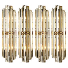 1 of the 4 Venini Style Murano Glass and Gilt Brass Sconces, Italy