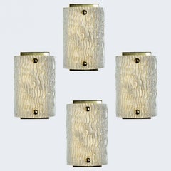 1 des 4 lampes murales en verre ondulé Gold Lights Kalmar, années 1970