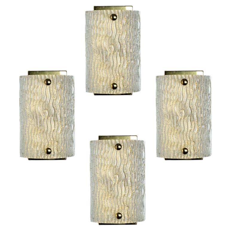 1 of the 4 Waved Glass Gold Wall Lights Kalmar, 1970s