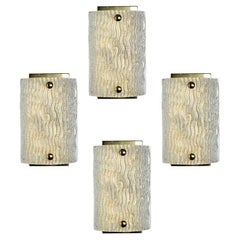 1 of the 4 Waved Glass Gold Wall Lights Kalmar, 1970s