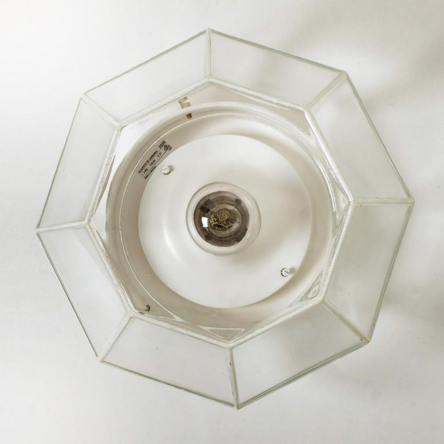 1 of the 4 White Clear Glass Flush Mount by Limburg, Germany, 1960s For Sale 4
