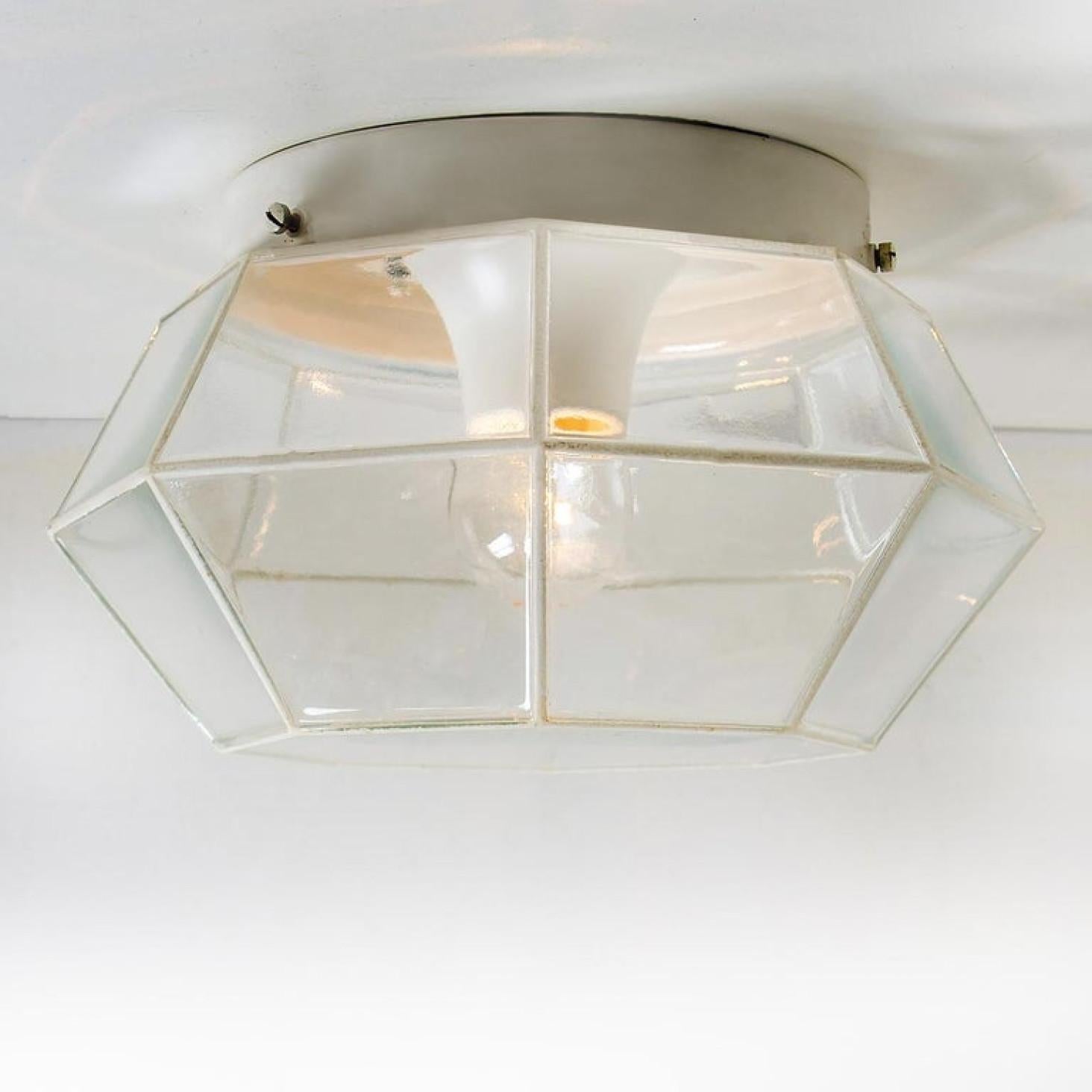 1 of the 4 White Clear Glass Flush Mount by Limburg, Germany, 1960s For Sale 6
