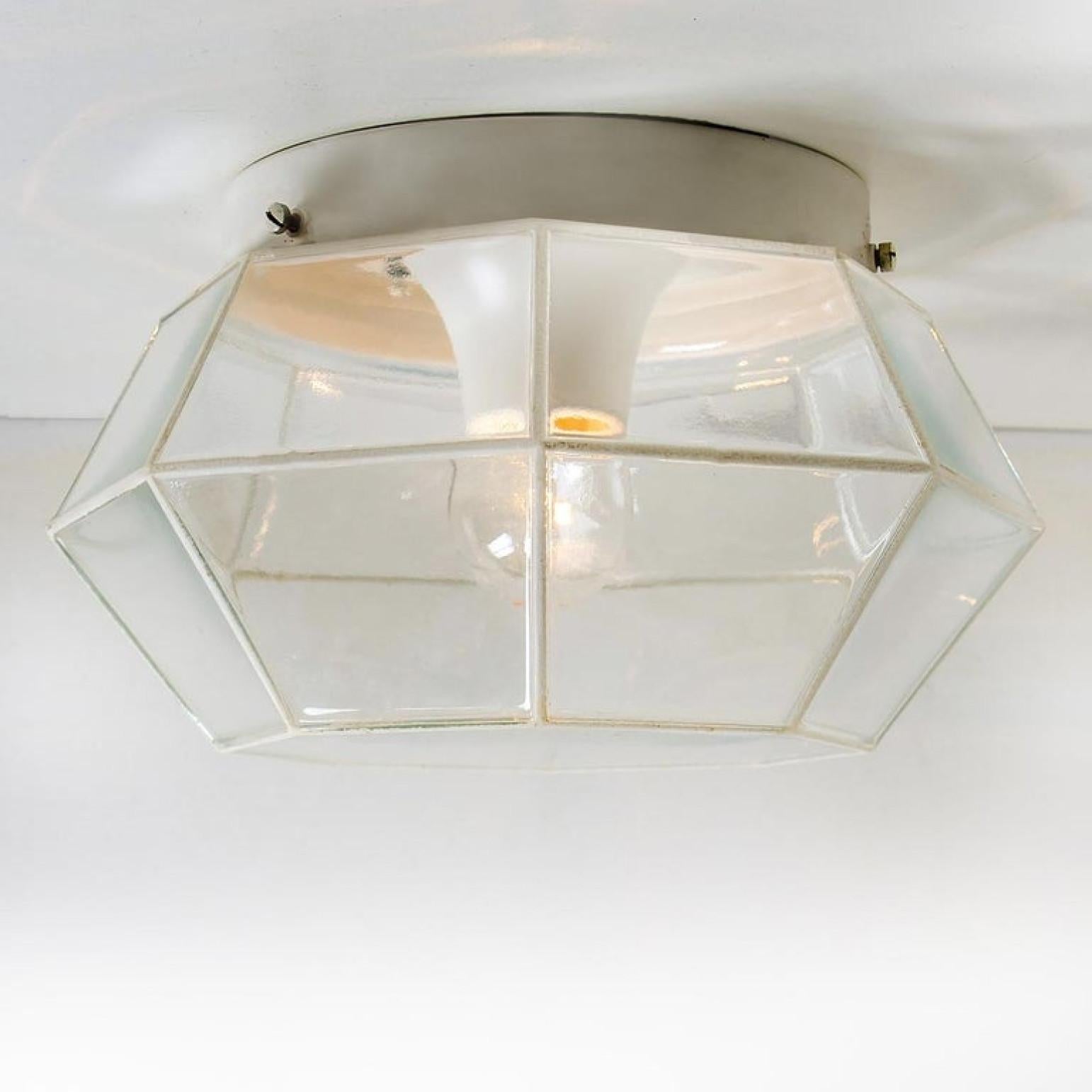 1 of the 4 White Clear Glass Flush Mount by Limburg, Germany, 1960s For Sale 7