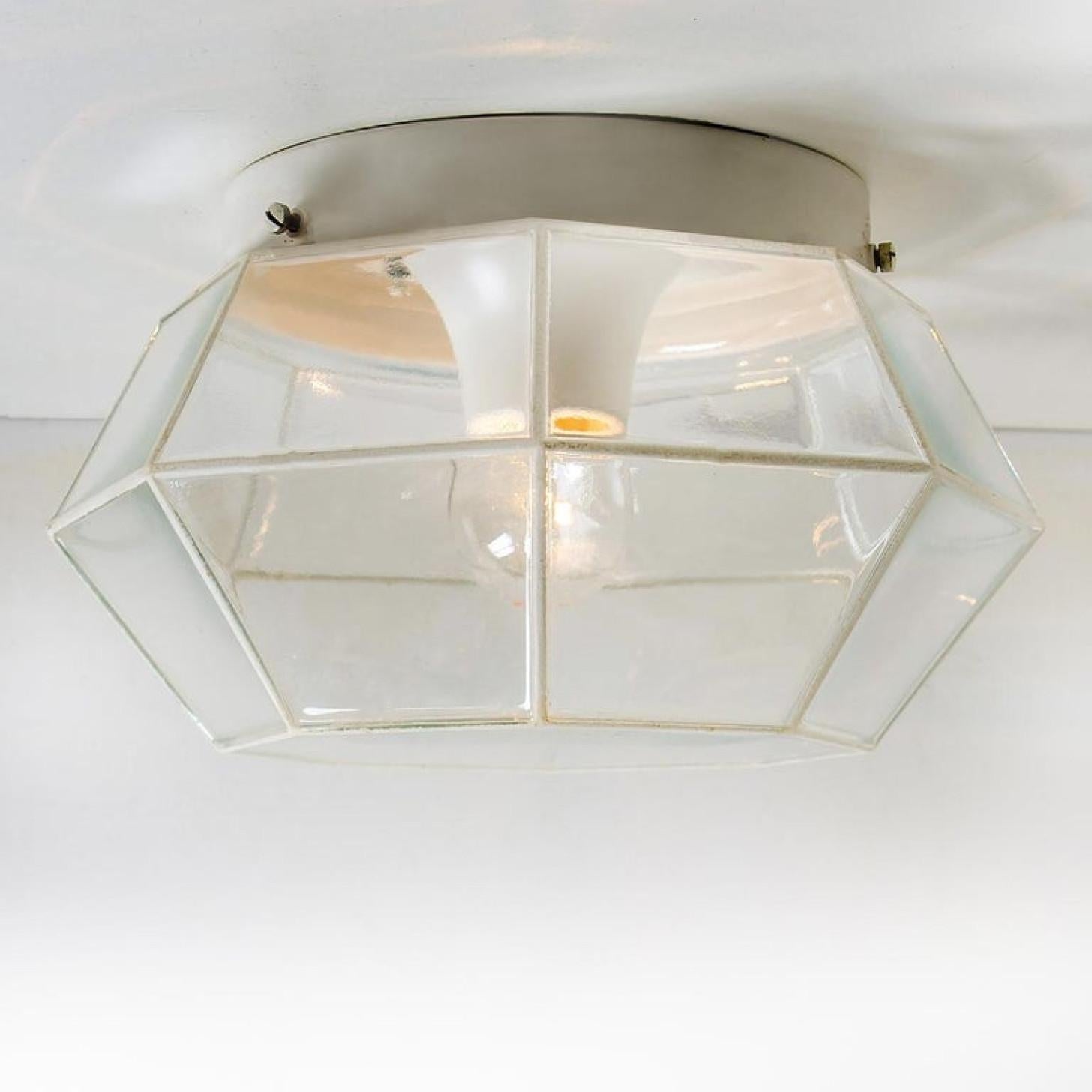 Mid-Century Modern 1 of the 4 White Clear Glass Flush Mount by Limburg, Germany, 1960s For Sale
