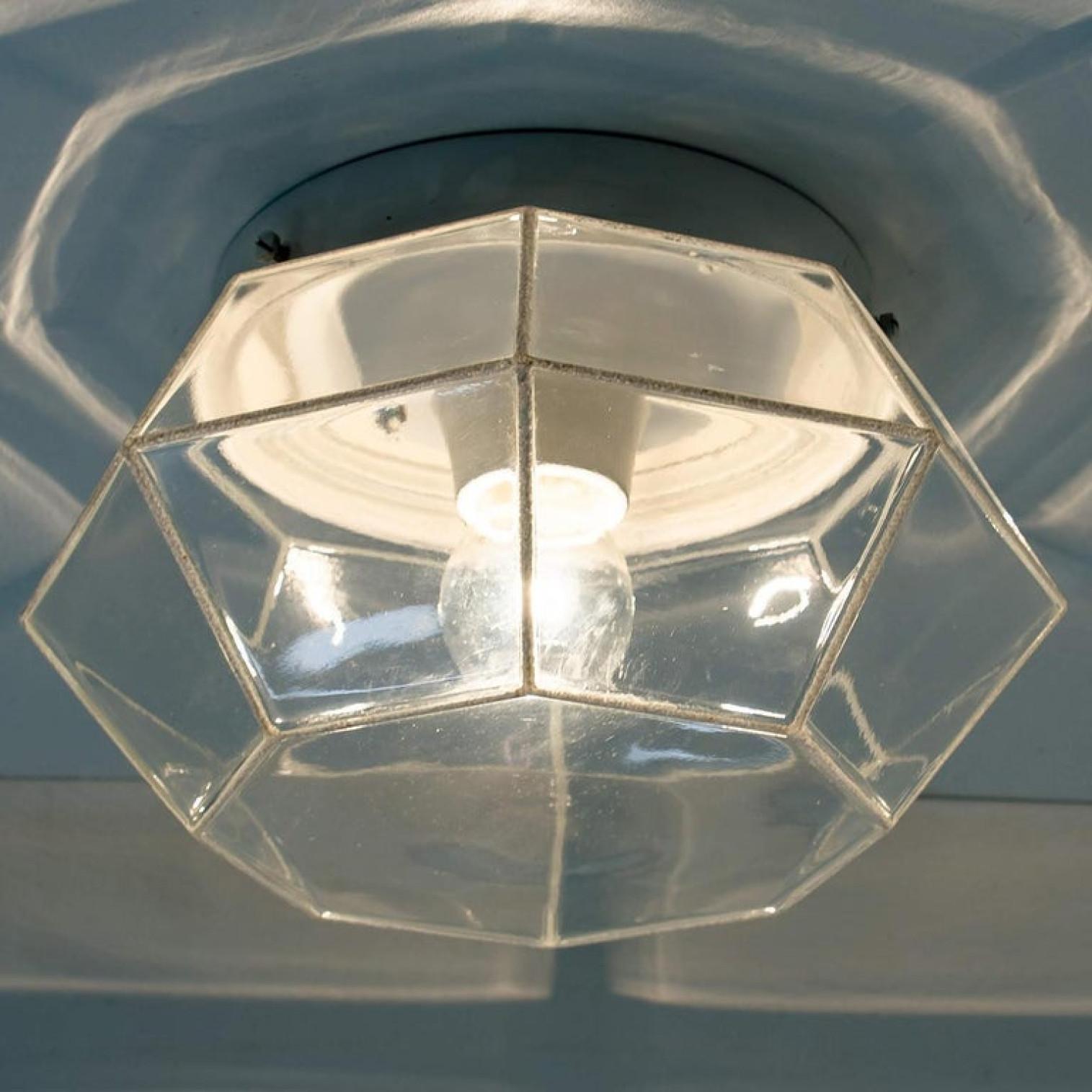 Other 1 of the 4 White Clear Glass Flush Mount by Limburg, Germany, 1960s For Sale