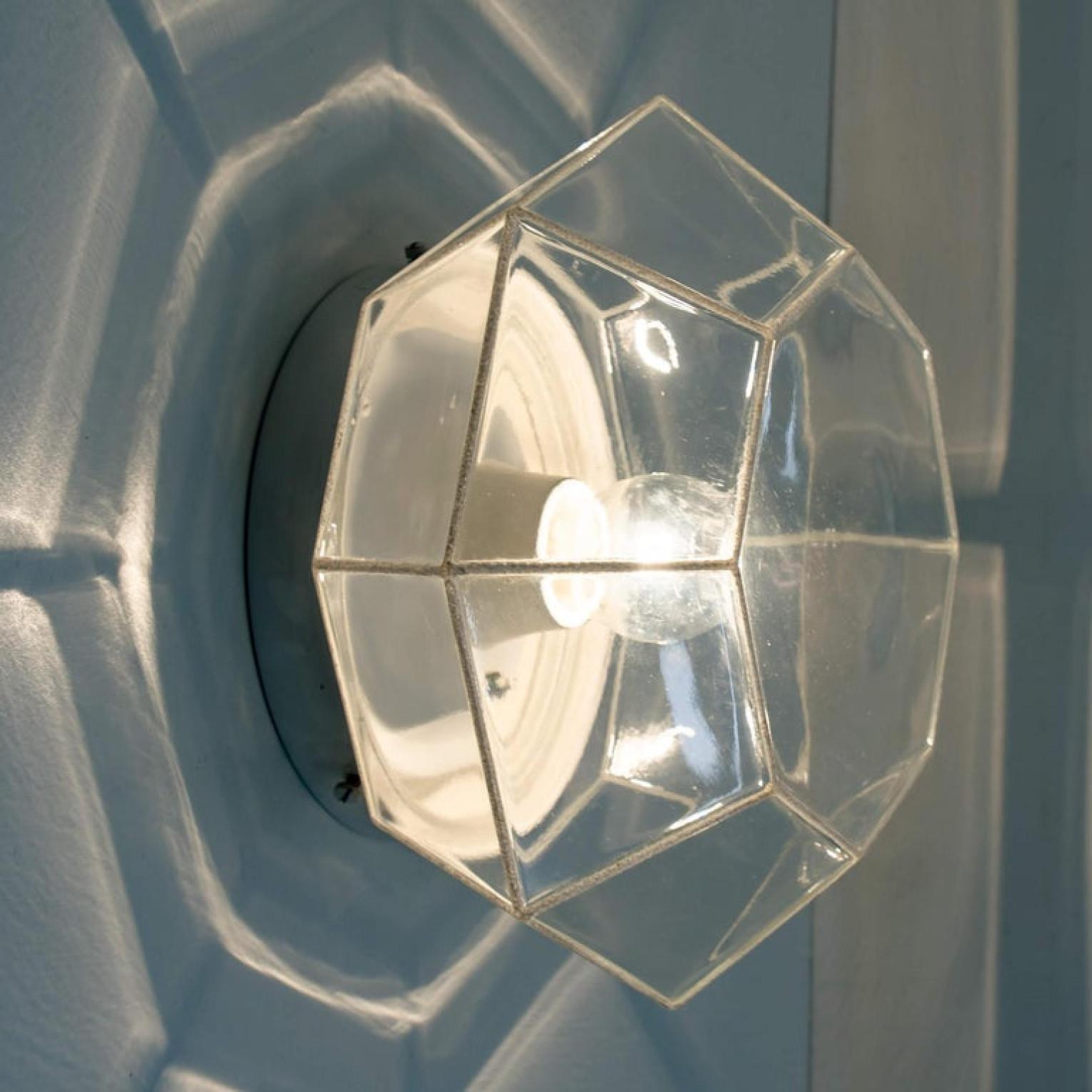 1 of the 4 White Clear Glass Flush Mount by Limburg, Germany, 1960s In Good Condition For Sale In Rijssen, NL