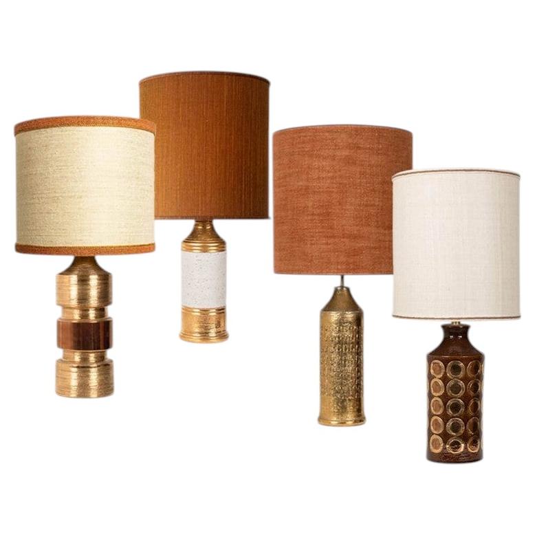 1 of the 4 XL Gold Warm Tones Table Lamps, Custom Silk Lamp Shades by R. Houben