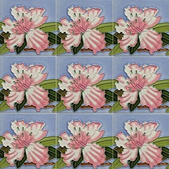 1 of the 40 Antique Art Nouveau Tiles Pink Flower, Gilliot Freres Hemiksen