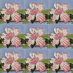 1 des 40 carreaux anciens Art Nouveau Fleur rose, Gilliot Freres Hemiksen