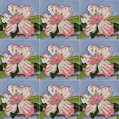 1 des 40 carreaux anciens Art Nouveau Fleur rose, Gilliot Freres Hemiksen