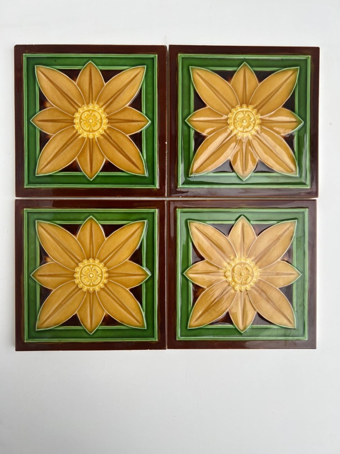 Early 20th Century 1 of the 40 Art Deco Glazed Relief Tiles by Gilliot, Hemiksem, circa 1920 For Sale