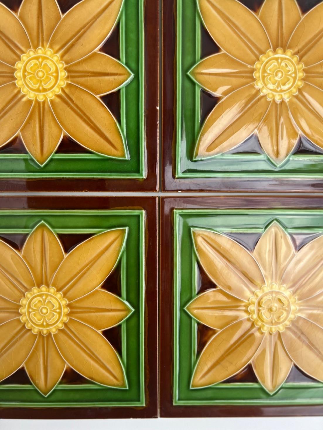 Early 20th Century 1 of the 40 Art Deco Glazed Relief Tiles by Gilliot, Hemiksem, circa 1920 For Sale