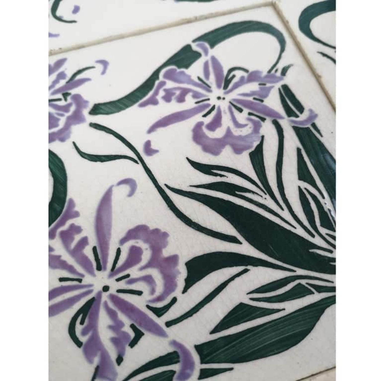 Vernissé 1 des 40 carreaux muraux Art nouveau Marque de Fabrique CF, Devres, France, 1920 en vente
