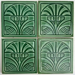 1 of the 41 Green Art Deco Glazed Relief Tiles by Deutsche Steingutfabrik, 1960s
