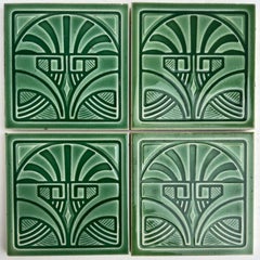 1 of the 41 Green Art Deco Glazed Relief Tiles by Deutsche Steingutfabrik, 1960s