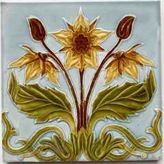1 of the 44 Blue and Yellow Jugendstil Relief Tiles, circa 1920