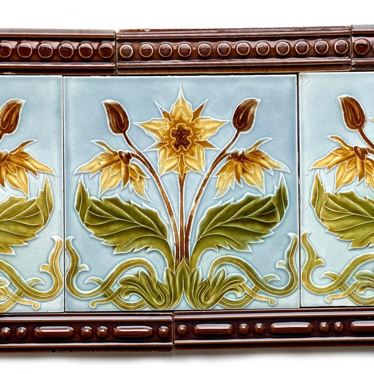 1 of the 44 Blue and Yellow Jugendstil Relief Tiles, circa 1920 For Sale 2