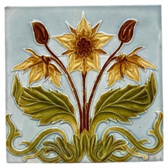 1 of the 44 Blue and Yellow Jugendstil Relief Tiles, circa 1920