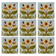 Antique 1 of the 44 Blue and Yellow Jugendstil Relief Tiles, circa 1920