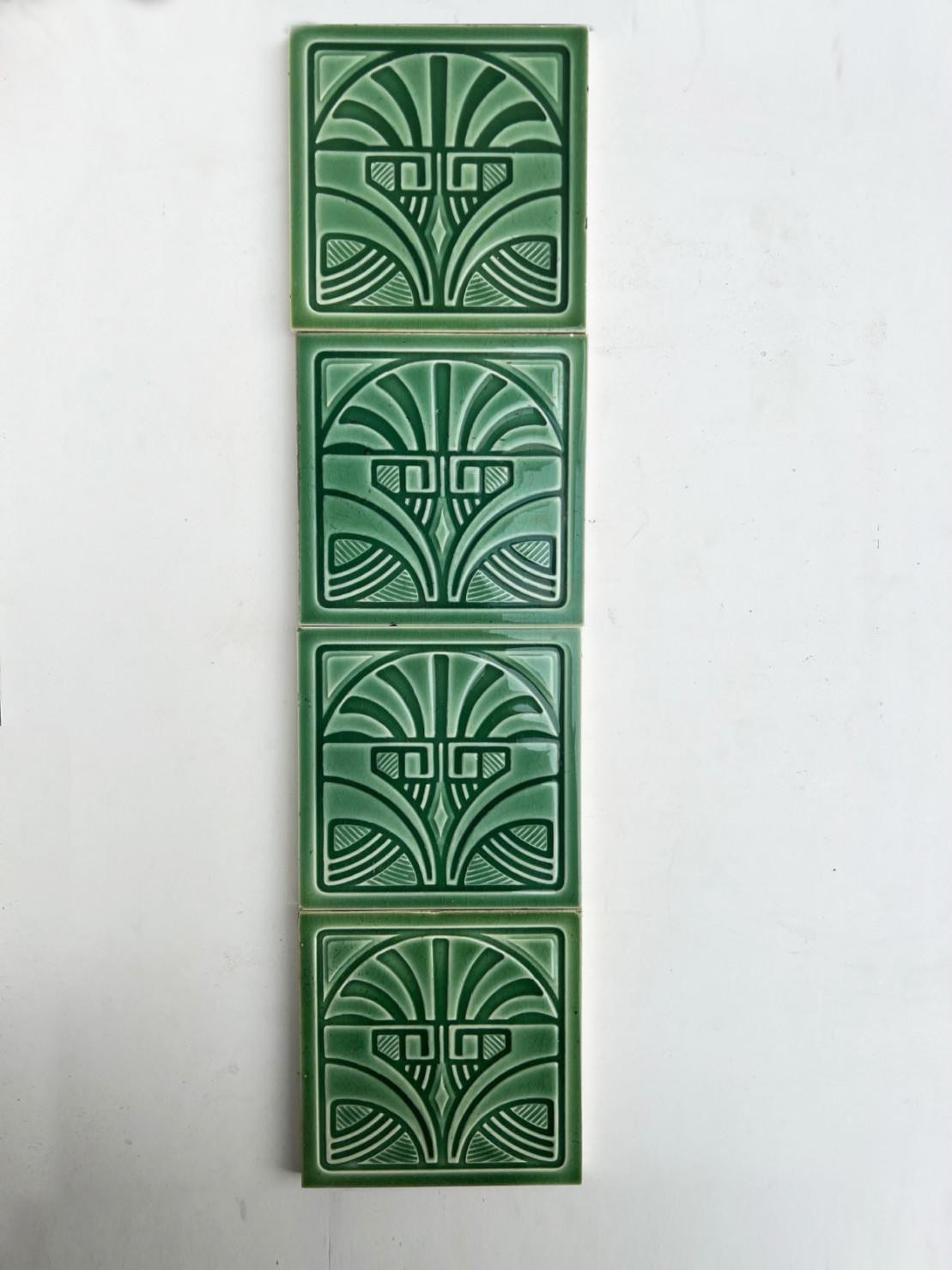 1 of the 45 Green Art Deco Glazed Relief Tiles by Deutsche Steingutfabrik, 1960s For Sale 4