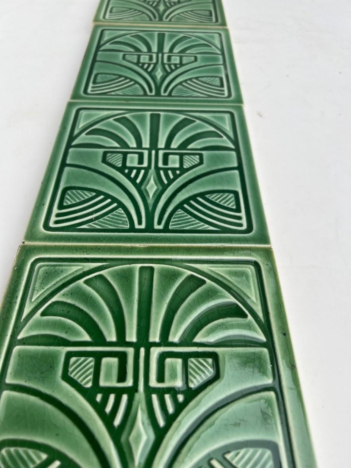 1 of the 45 Green Art Deco Glazed Relief Tiles by Deutsche Steingutfabrik, 1960s For Sale 5
