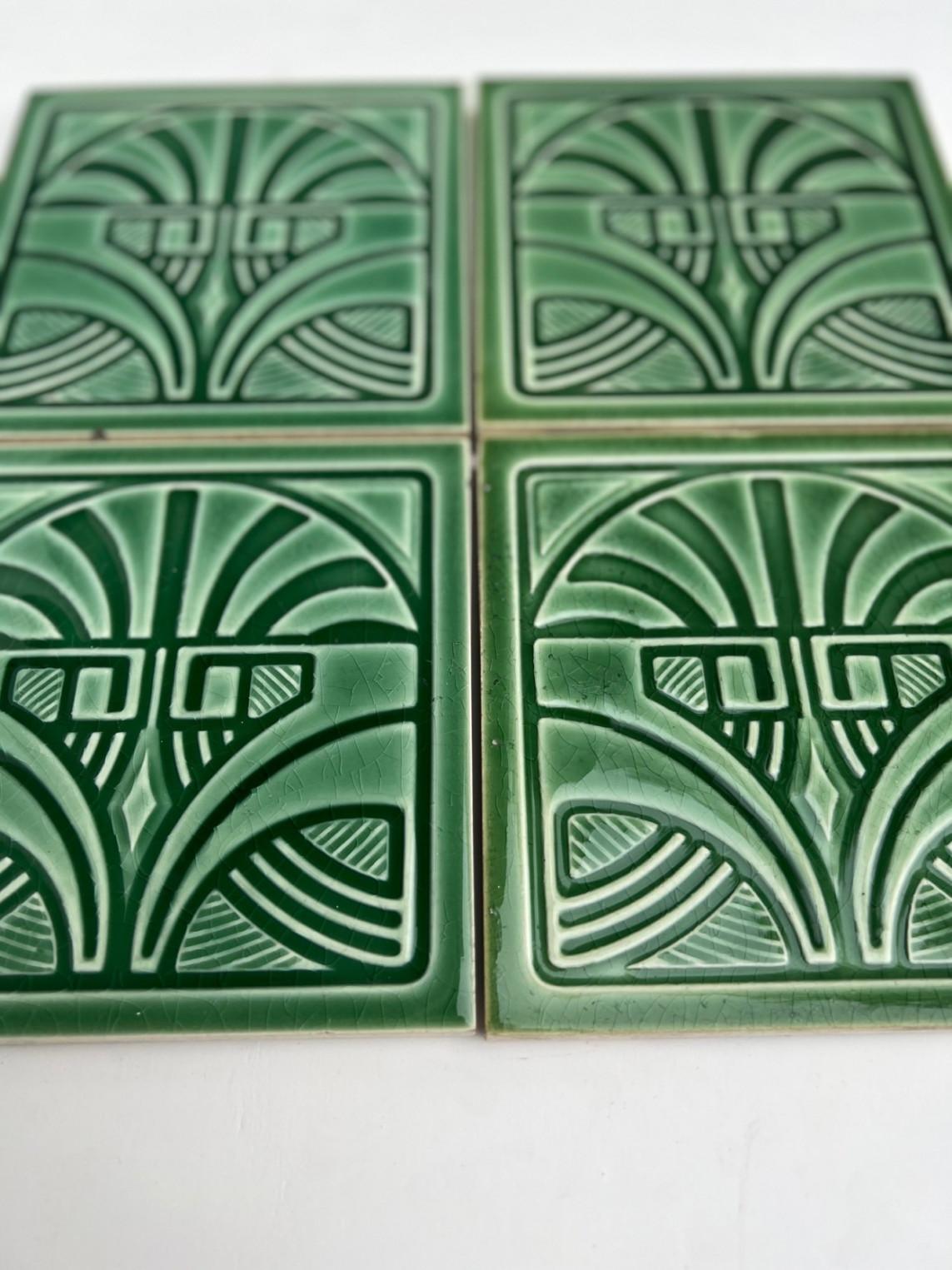 1 of the 45 Green Art Deco Glazed Relief Tiles by Deutsche Steingutfabrik, 1960s For Sale 6