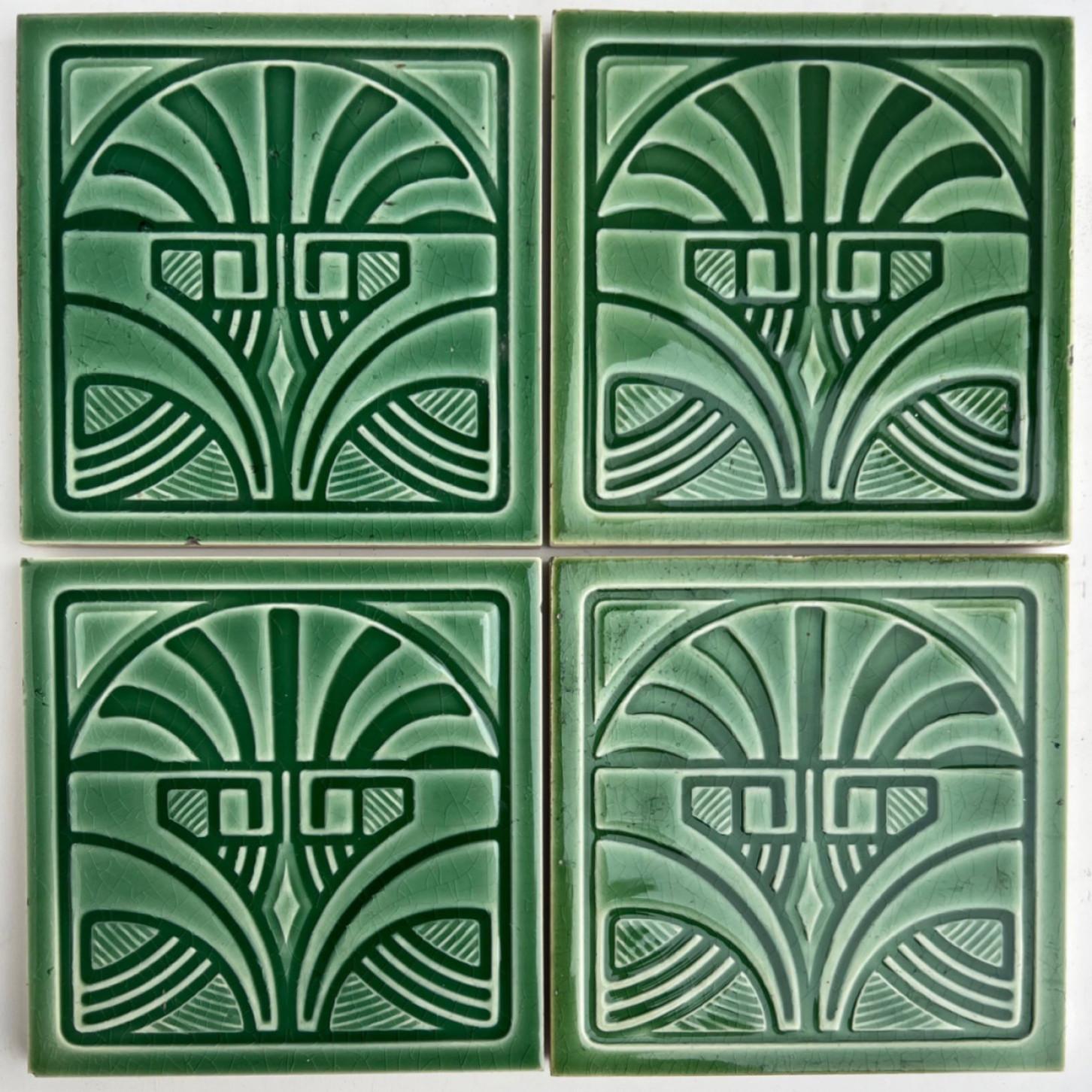 20th Century 1 of the 45 Green Art Deco Glazed Relief Tiles by Deutsche Steingutfabrik, 1960s For Sale