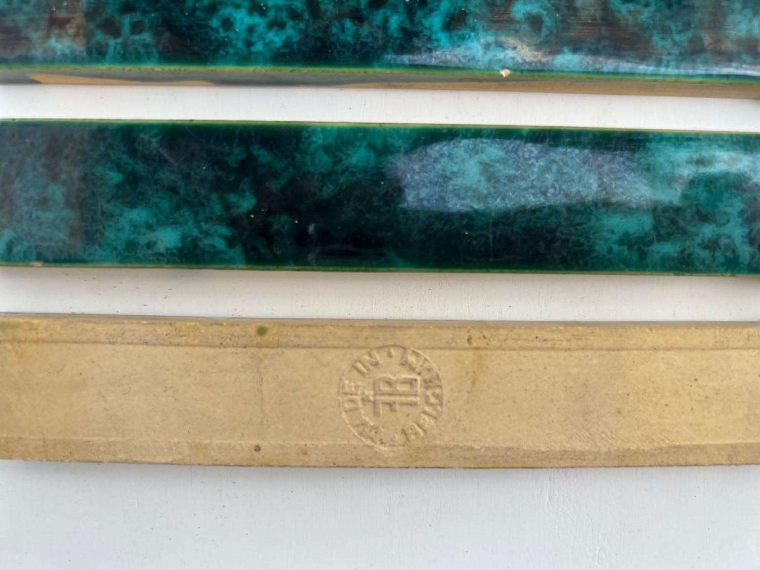 Ceramic 1 of the 45 Green Art Deco Glazed Relief Tiles by Deutsche Steingutfabrik, 1960s For Sale