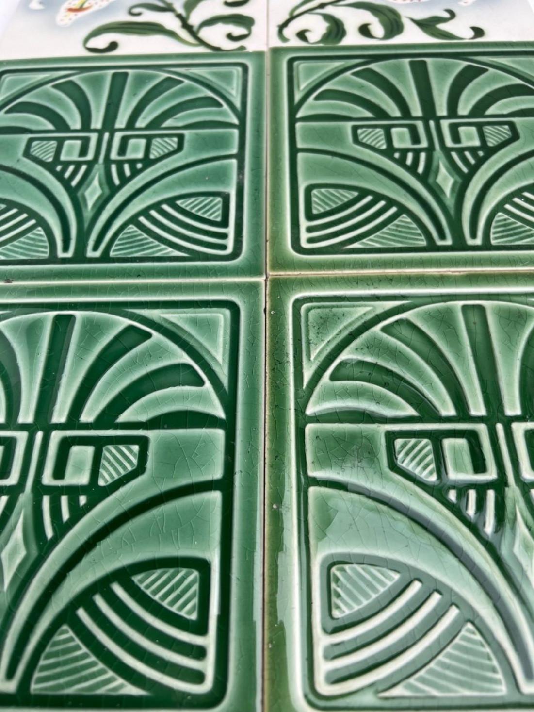1 of the 45 Green Art Deco Glazed Relief Tiles by Deutsche Steingutfabrik, 1960s For Sale 1