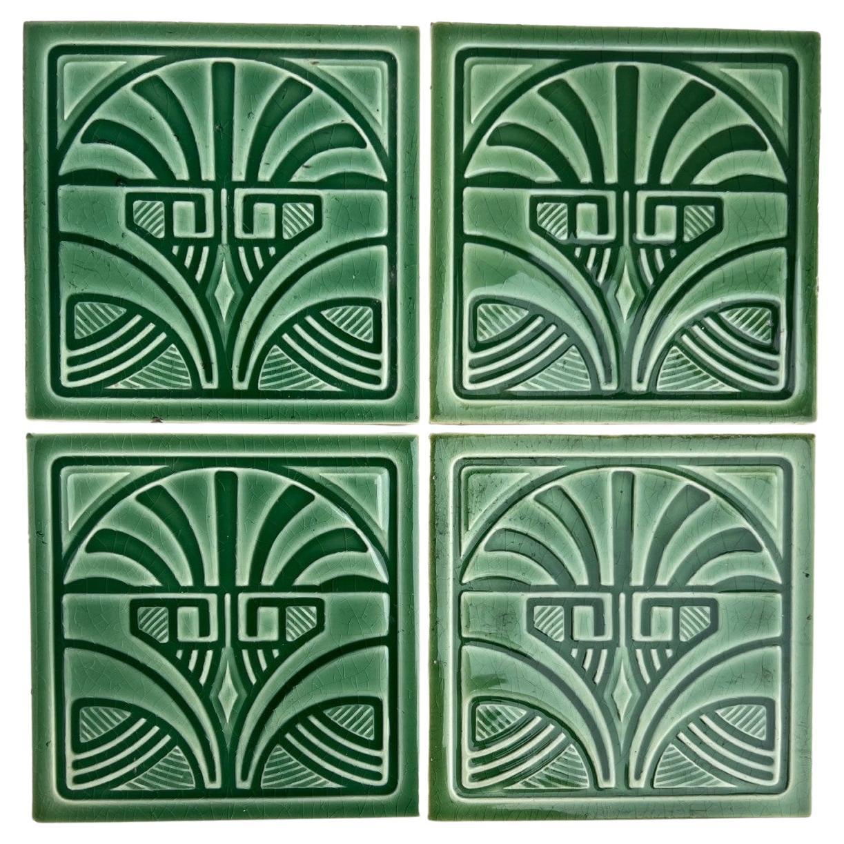 1 of the 45 Green Art Deco Glazed Relief Tiles by Deutsche Steingutfabrik, 1960s For Sale