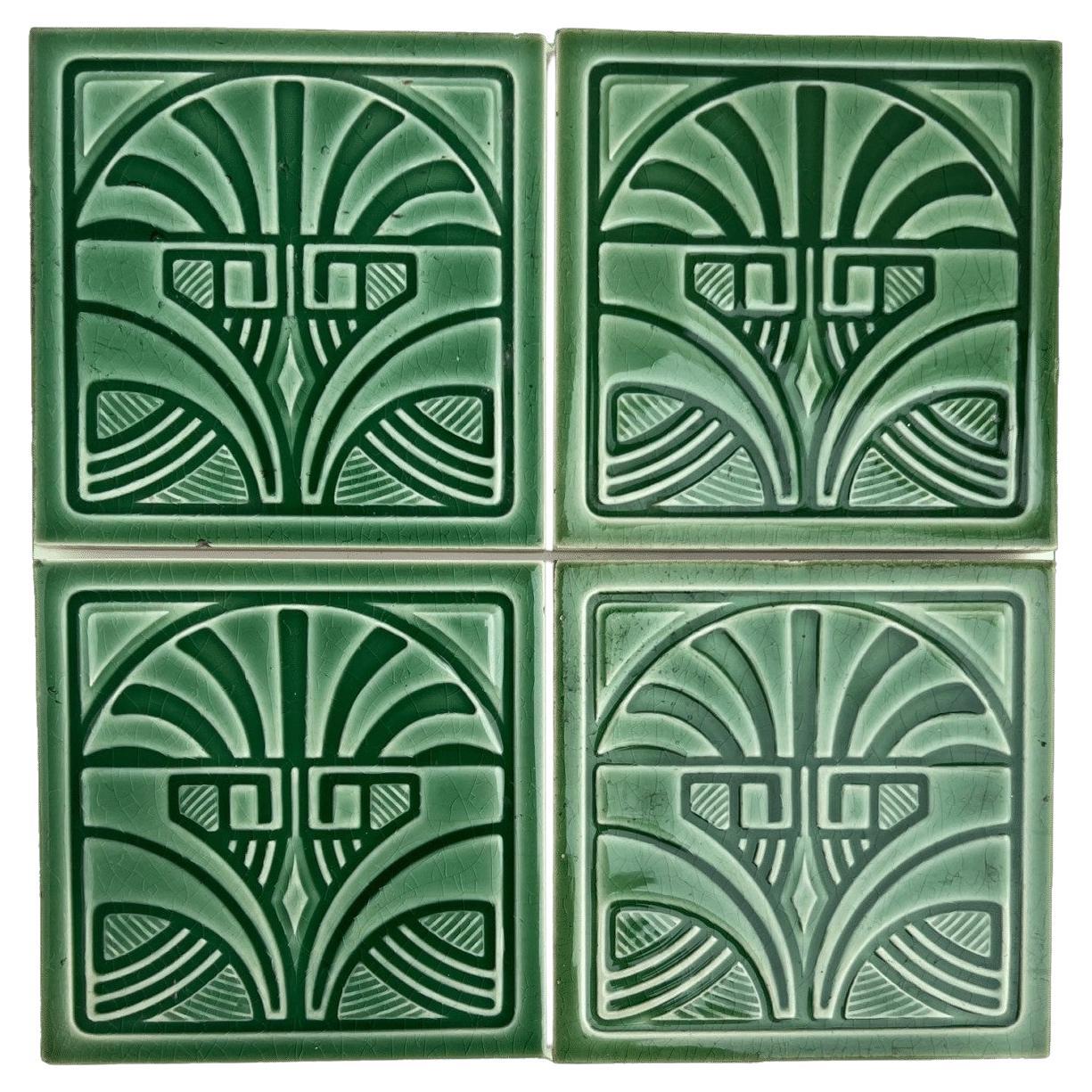 1 of the 45 Green Art Deco Glazed Relief Tiles by Deutsche Steingutfabrik, 1960s For Sale