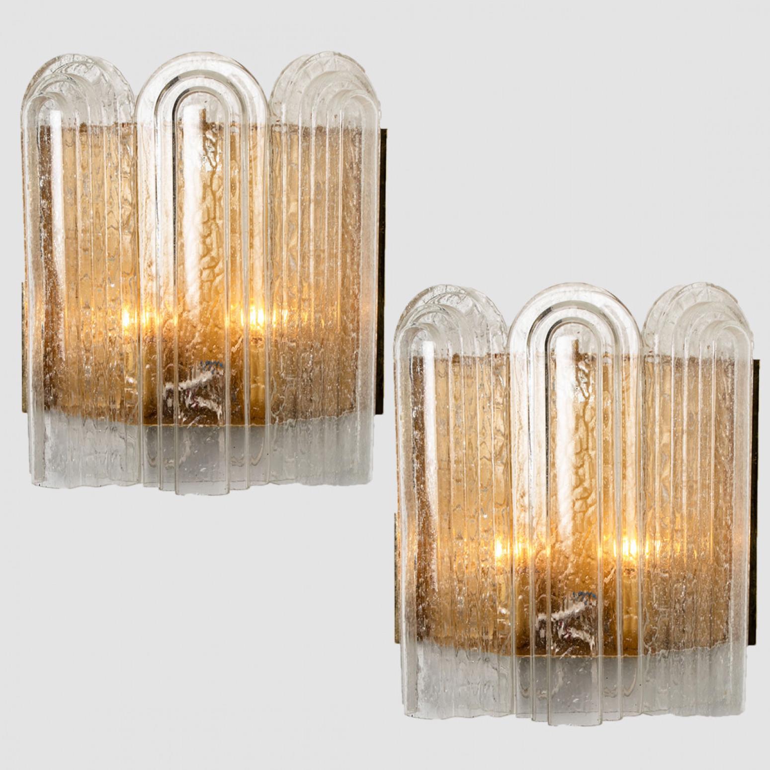 1 of the 5 Art Deco Blown Glass and Brass Wall Sconces by Doria, 1960 For Sale 5