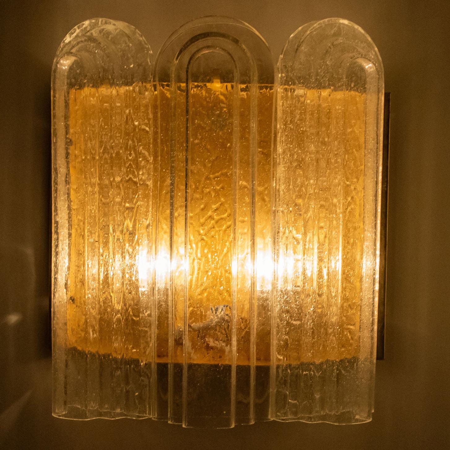 1 of the 5 Art Deco Blown Glass and Brass Wall Sconces by Doria, 1960 For Sale 7