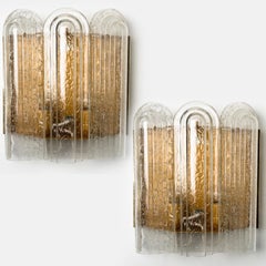 1 of the 5 Art Deco Blown Glass and Brass Wall Sconces by Doria, 1960