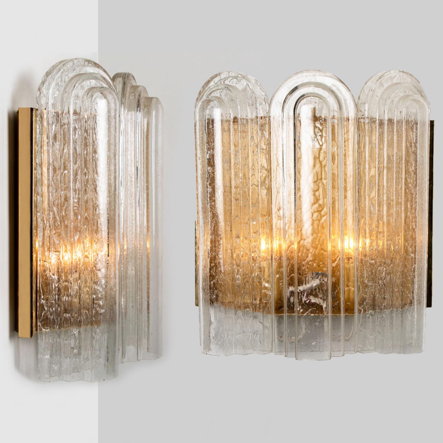 20th Century 1 of the 5 Art Deco Blown Glass and Brass Wall Sconces by Doria, 1960 For Sale