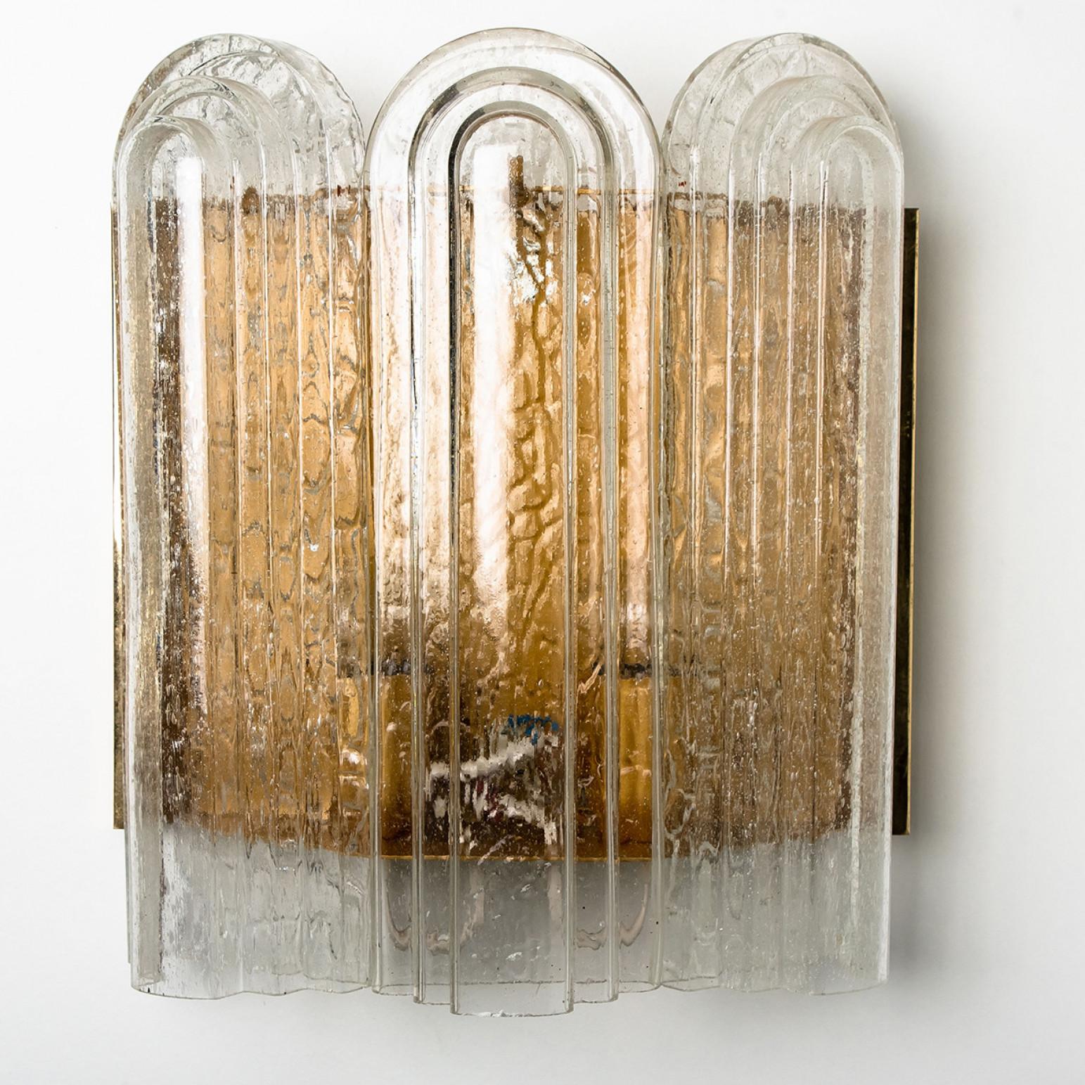 1 of the 5 Art Deco Blown Glass and Brass Wall Sconces by Doria, 1960 For Sale 2