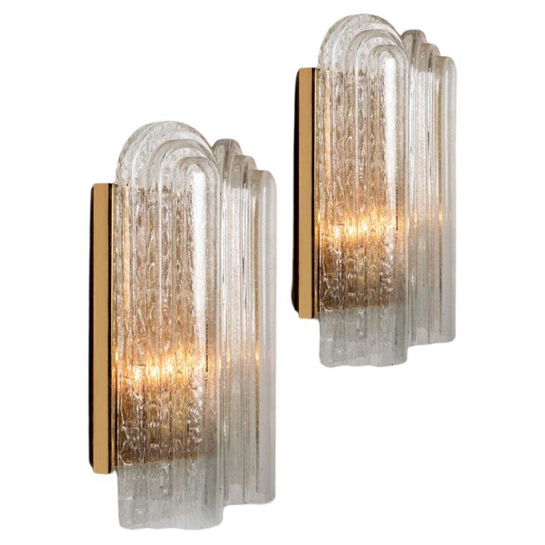 1 of the 5 Art Deco Blown Glass and Brass Wall Sconces by Doria, 1960 For Sale