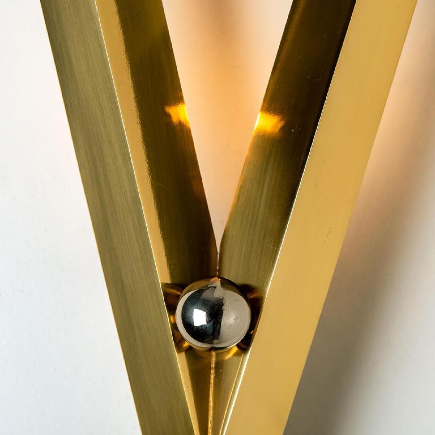 1 of the 5 Art Deco Style Solid Brass and Chrome Wall Sconces, 1980s For Sale 1