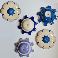 1 of the 5 Blue Lila Ceramic Lamps, Rosettes by Jeanine Keizer, 1990