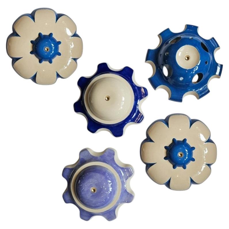 1 of the 5 Blue Lila Ceramic Lamps, Rosettes by Jeanine Keizer, 1990