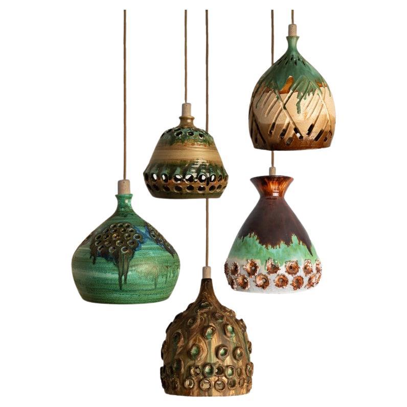 1 de los 5 Colgantes de Cerámica Marrón Verde, Dinamarca 1970