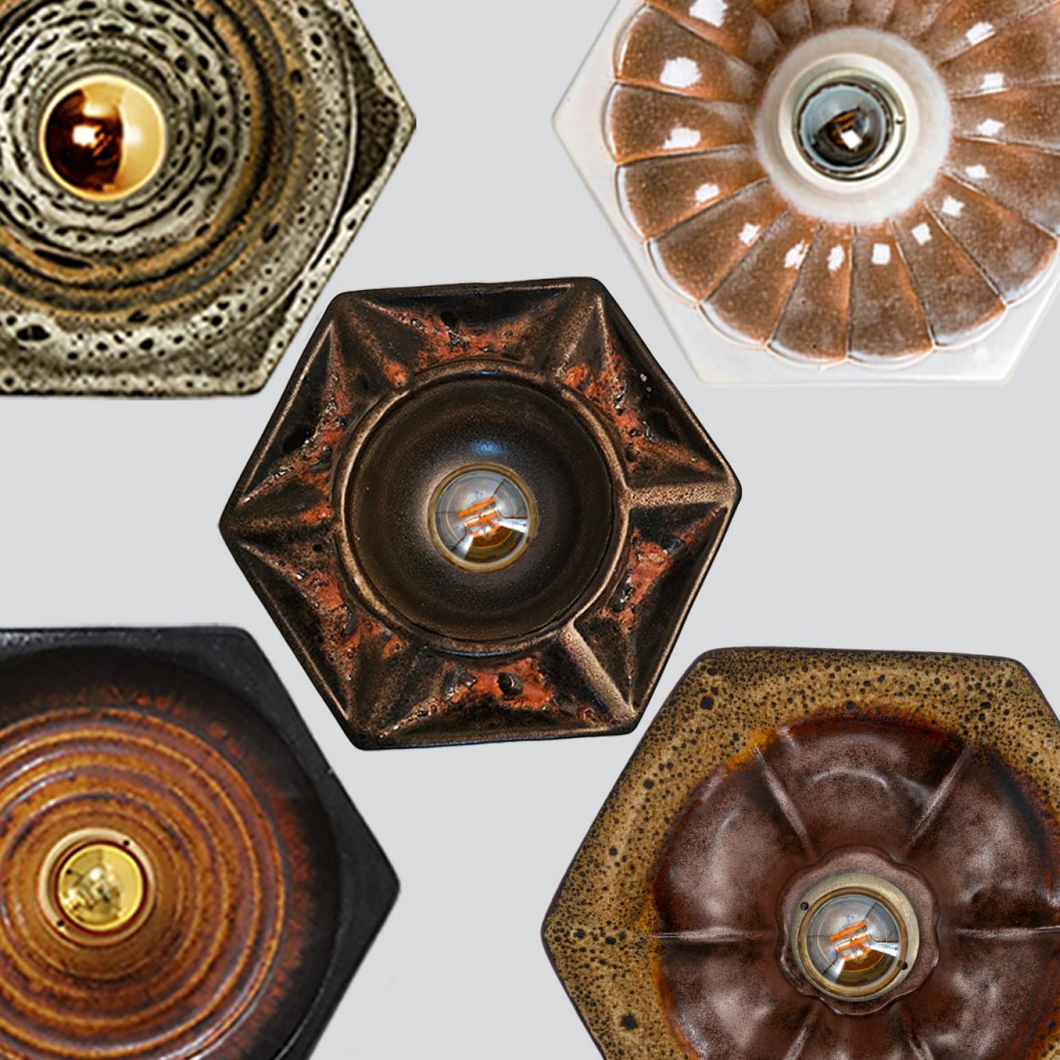 Tedesco 1 delle 5 applique in ceramica di Pan Leuchten, Germania, 1960 in vendita